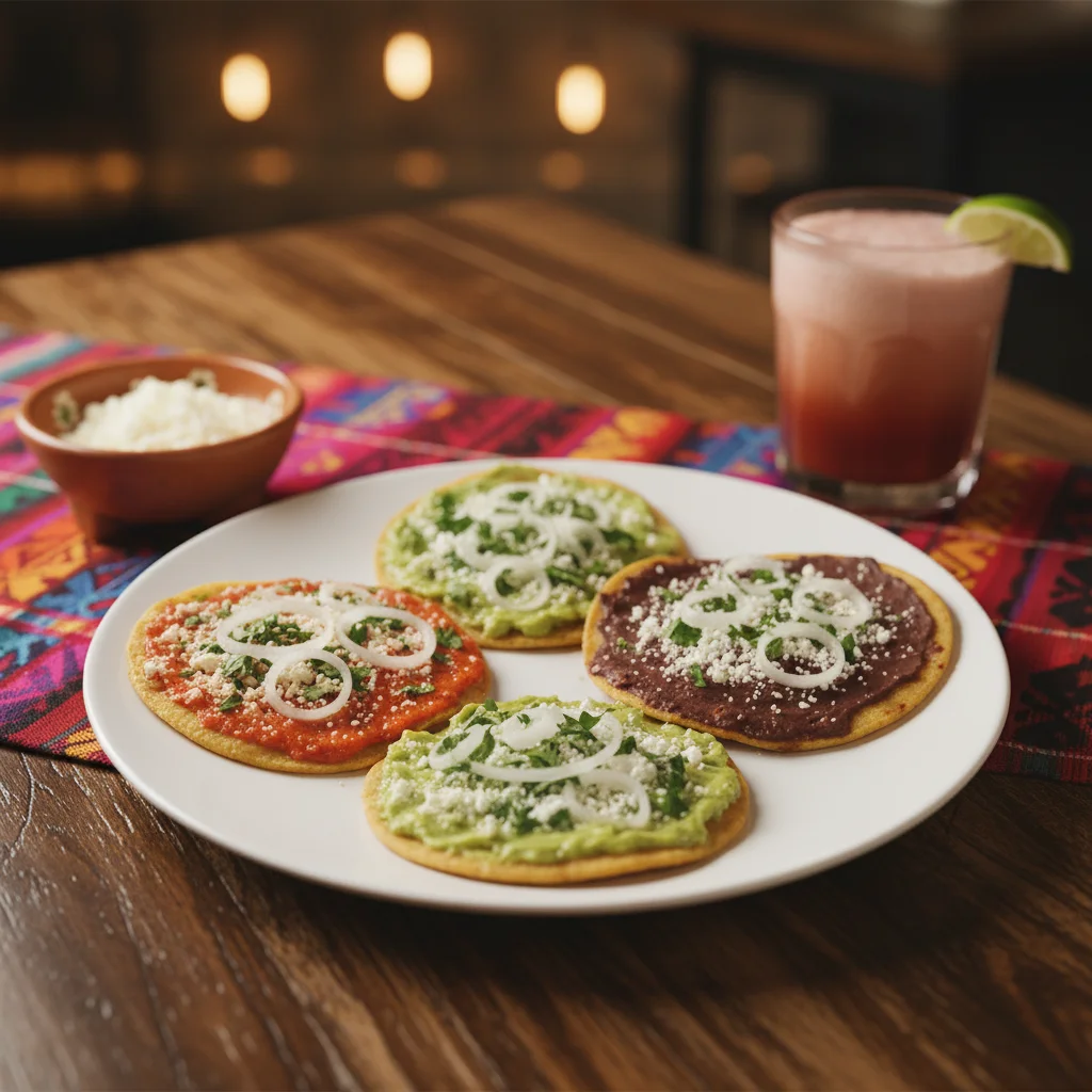 Tostadas (Guacamole, Salsa, Frijoles y Repollo Rojo) | Tostadas with Toppings